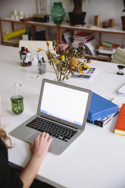Professional virtual assistant working on laptop in modern office environment - showcasing email marketing and campaign management expertise